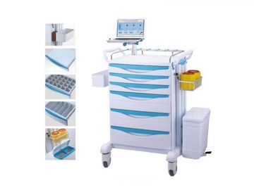 Plastic Body Medical Trolley Cart With Trash Can Two Deep Drawers Easy Installation