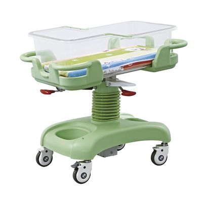 Diagonal Brake Hospital Baby Trolley With Transparent Plastic Basin