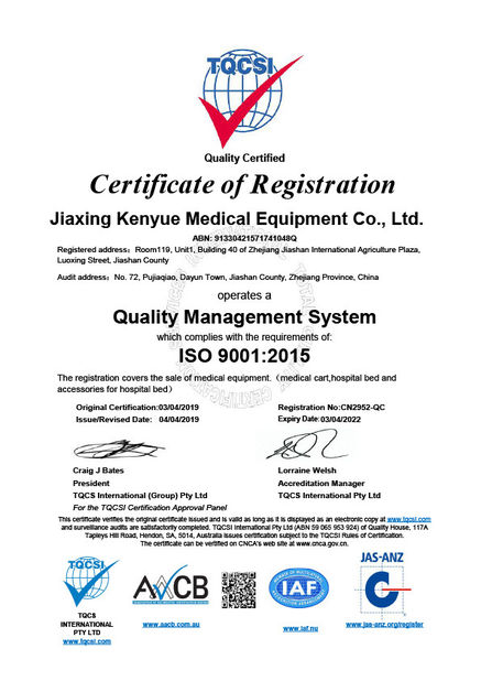China Jiaxing Kenyue Medical Equipment Co., Ltd. Certification