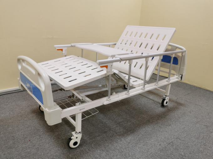 Metal Double Rocker Manual Hospital Bed White And Blue