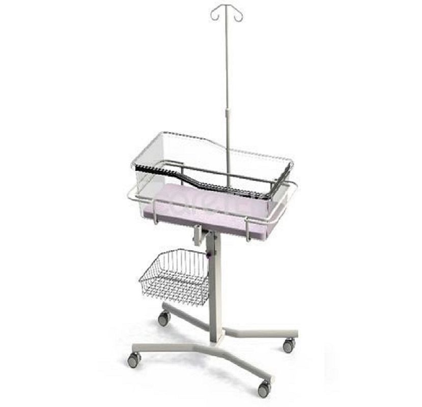 Adjustable Mobile 890mm Hospital Baby Crib With Mattress Basket Wheels