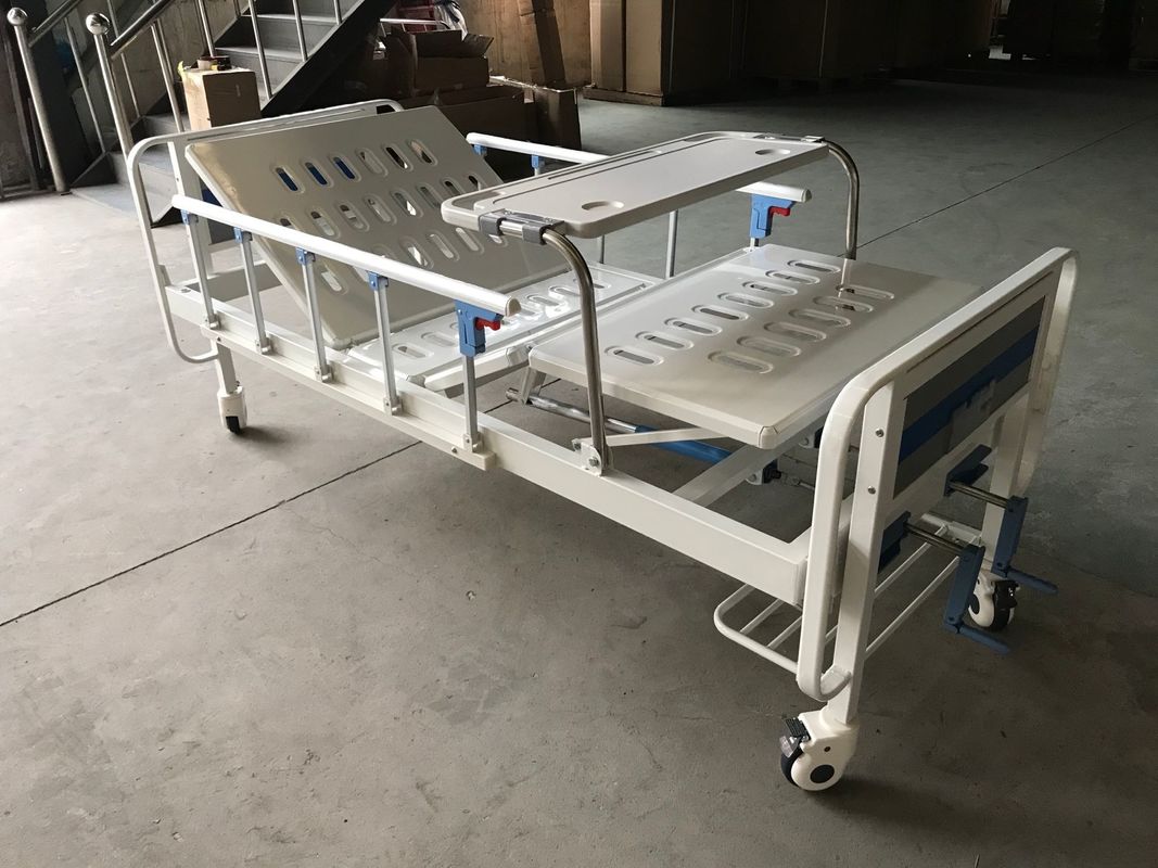 Two Functions Medical Manual Hospital Bed With Two Cranks And Over Bed Table
