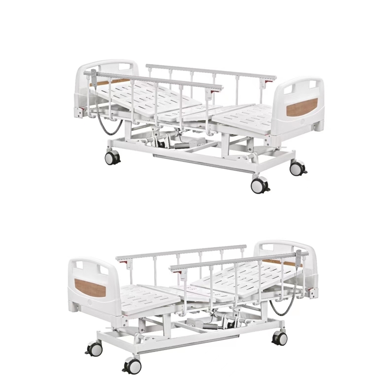 Three Functions Electric Nursing Bed With Central Locking White Metal