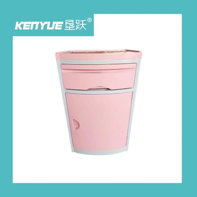 Pink 143X130mm patient ABS bedside table dedicated for hospital bed