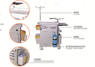 Strong Load Bearing 100Kg Emergency Crash Cart Trolley With Instrument Bracket