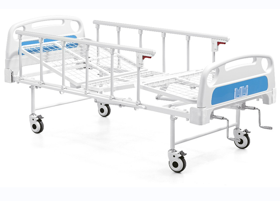 Metal Double Rocker Manual Hospital Bed White And Blue